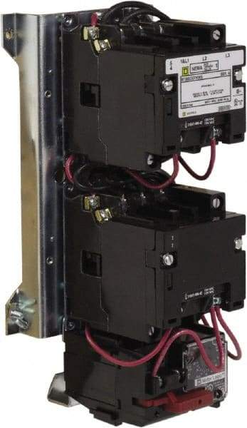 Square D - 110 Coil VAC at 50 Hz, 120 Coil VAC at 60 Hz, 27 Amp, NEMA Size 1, Reversible Open Enclosure NEMA Motor Starter - 3 Phase hp: 10 at 460 VAC, 10 at 575 VAC, 7-1/2 at 200 VAC, 7-1/2 at 230 VAC - Apex Tool & Supply