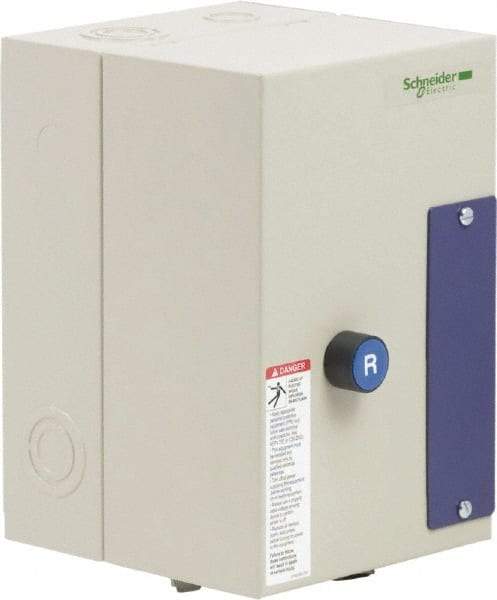Schneider Electric - 9 Amp, 24 Coil VAC, Nonreversible Enclosed IEC Motor Starter - 1 Phase Hp: 0.3 at 120 VAC, 1 at 240 VAC, 3 Phase Hp: 2 at 208 VAC, 2 at 230 VAC, 5 at 460 VAC, 7.5 at 575 VAC - Apex Tool & Supply
