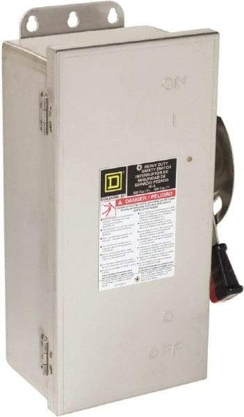 Square D - 30 Amp, 600 VAC/VDC, 3 Pole Nonfused Safety Switch - NEMA 12, 3, 3R, 4 & 4X, 10 hp at 600 VAC, 15 at 600 VDC (Single Phase), 30 hp at 600 VAC, 15 hp at 600 VDC (Triple Phase), 3PST Contact Form - Apex Tool & Supply