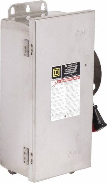 Square D - 30 Amp, 600 VAC/VDC, 3 Pole Fused Safety Switch - NEMA 12, 3, 3R, 4 & 4X, 7.5 hp at 480 VAC, 5 hp at 250 VDC (Single Phase), 20 hp at 600 VAC, 10 hp at 600 VDC (Triple Phase), 3PST Contact Form - Apex Tool & Supply