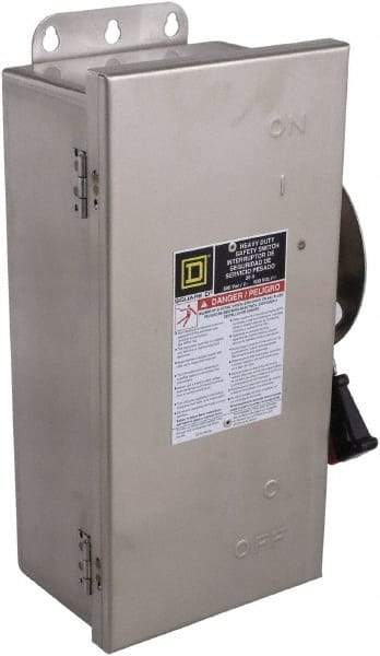 Square D - 30 Amp, 600 VAC/VDC, 3 Pole Fused Safety Switch - NEMA 12, 3, 3R, 4 & 4X, 7.5 hp at 480 VAC, 5 hp at 250 VDC (Single Phase), 20 hp at 600 VAC, 10 hp at 600 VDC (Triple Phase), 3PST Contact Form - Apex Tool & Supply