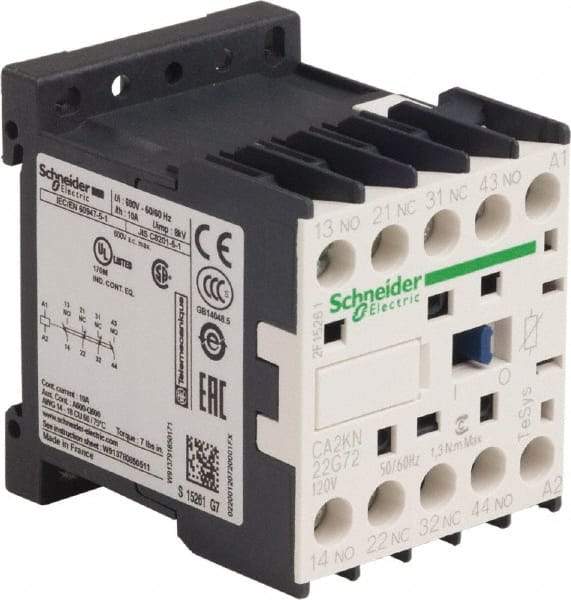 Schneider Electric - 2NC/2NO, 120 VAC at 50/60 Hz Control Relay - 17 V - Apex Tool & Supply
