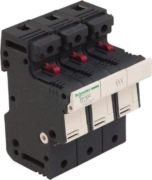 Schneider Electric - 3 Pole, 600 Volt, 50 Amp, DIN Rail Mount Fuse Holder - Compatible with 51mm Long x 70mm Wide and 14mm Diameter Fuse - Apex Tool & Supply