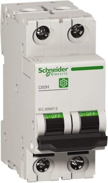 Schneider Electric - 10 Amp, 440 VAC, 2 Pole, DIN Rail Mounted Miniature Circuit Breaker - Magnetic Trip, Multiple Breaking Capacity Ratings, 18-4 AWG, 76mm Deep x 81mm High x 36mm Wide - Apex Tool & Supply