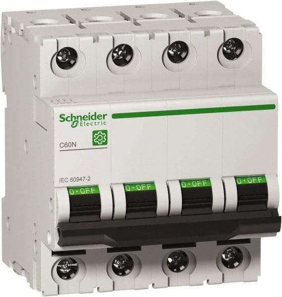 Schneider Electric - 40 Amp, 440 VAC, 4 Pole, DIN Rail Mounted Miniature Circuit Breaker - Magnetic Trip, Multiple Breaking Capacity Ratings, 18-2 AWG, 76mm Deep x 81mm High x 72mm Wide - Apex Tool & Supply