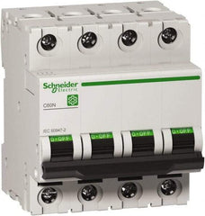 Schneider Electric - 40 Amp, 440 VAC, 4 Pole, DIN Rail Mounted Miniature Circuit Breaker - Magnetic Trip, Multiple Breaking Capacity Ratings, 18-2 AWG, 76mm Deep x 81mm High x 72mm Wide - Apex Tool & Supply