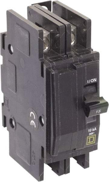 Square D - 15 Amp, 240 VAC, 2 Pole, Panel Mount Miniature Circuit Breaker - 14-2 AWG - Apex Tool & Supply