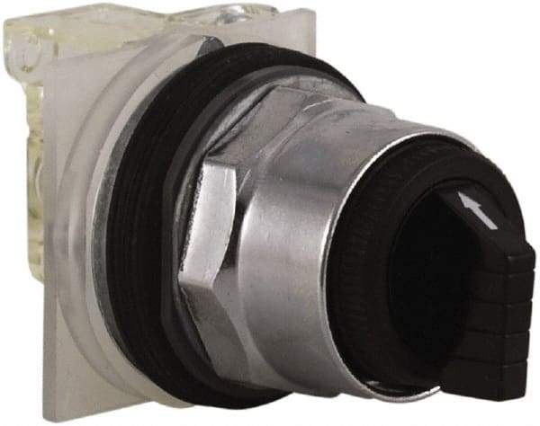 Schneider Electric - 30mm Mount Hole, 3 Position, Knob and Pushbutton Operated, Selector Switch - Black, Maintained (MA), NO/NC, Weatherproof and Dust and Oil Resistant - Apex Tool & Supply