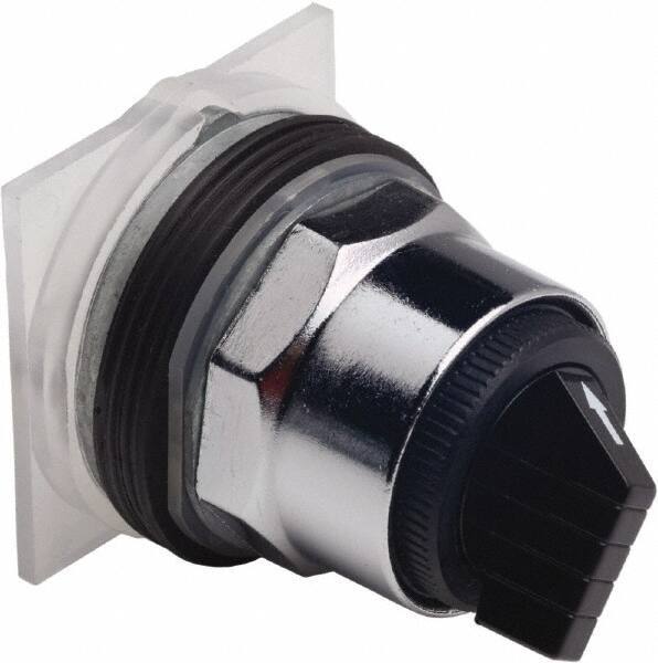 Schneider Electric - 30mm Mount Hole, 2 Position, Knob and Pushbutton Operated, Selector Switch Only - Black, Momentary (MO), without Contact Blocks, Weatherproof and Dust and Oil Resistant - Apex Tool & Supply