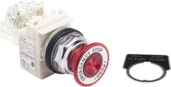 Schneider Electric - 30mm Mount Hole, Extended Straight, Pushbutton Switch with Contact Block - Red Pushbutton, Maintained (MA) - Apex Tool & Supply