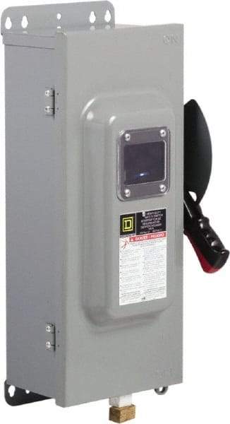 Square D - 100 Amp, 600 VAC/VDC, 3 Pole Fused Safety Switch - NEMA 12 & 3R, 30 hp at 480 VAC (Single Phase), 75 hp at 600 VAC, 50 hp at 600 VDC (Triple Phase) - Apex Tool & Supply