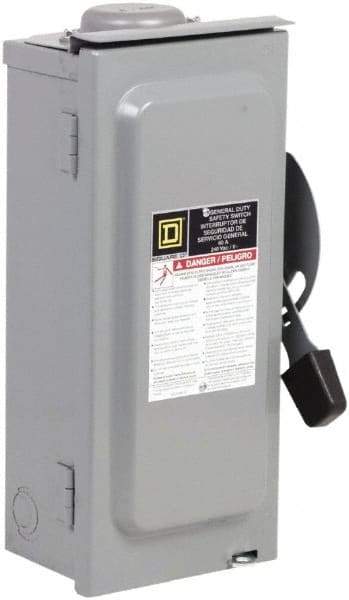 Square D - 60 Amp, 240 V, 2 Pole Fused Safety Switch - NEMA 3R, 10 hp at 240 VAC (Single Phase), 15 hp at 240 VAC (Triple Phase), DPST Contact Form - Apex Tool & Supply