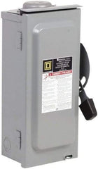 Square D - 60 Amp, 240 V, 2 Pole Fused Safety Switch - NEMA 3R, 10 hp at 240 VAC (Single Phase), 15 hp at 240 VAC (Triple Phase), DPST Contact Form - Apex Tool & Supply