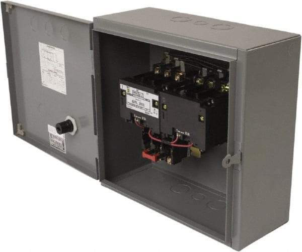 Square D - 110 Coil VAC at 50 Hz, 120 Coil VAC at 60 Hz, 45 Amp, NEMA Size 2, Reversible Enclosed Enclosure NEMA Motor Starter - 3 Phase hp: 10 at 200 VAC, 15 at 230 VAC, 25 at 460 VAC, 25 at 575 VAC, 1 Enclosure Rating - Apex Tool & Supply