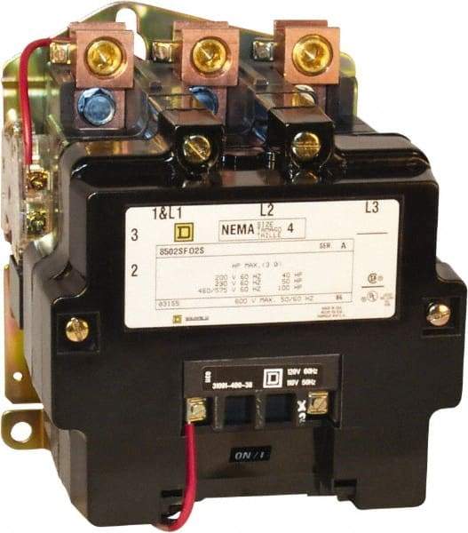 Square D - 4 Pole, 110 Coil VAC at 50 Hz and 120 Coil VAC at 60 Hz, 135 Amp NEMA Contactor - Open Enclosure, 50 Hz at 110 VAC and 60 Hz at 120 VAC - Apex Tool & Supply