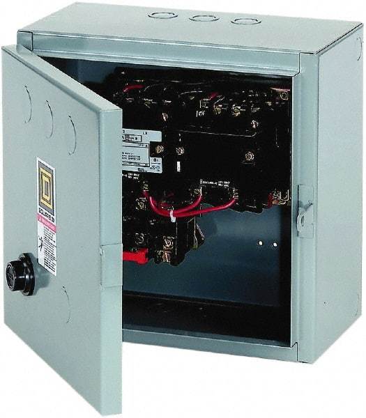 Square D - 440 Coil VAC at 50 Hz, 480 Coil VAC at 60 Hz, 9 Amp, Reversible Enclosed Enclosure NEMA Motor Starter - 3 Phase hp: 1-1/2 at 200 VAC, 1-1/2 at 230 VAC, 2 at 460 VAC, 2 at 575 VAC, 1 Enclosure Rating - Apex Tool & Supply