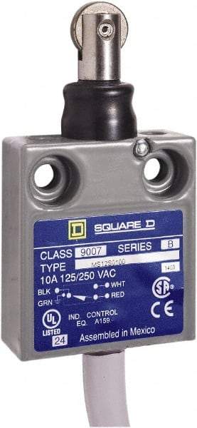 Square D - SPDT, NC/NO, Prewired Terminal, Roller Plunger Actuator, General Purpose Limit Switch - 1, 2, 4, 6, 6P NEMA Rating, IP67 IPR Rating, 80 Ounce Operating Force - Apex Tool & Supply