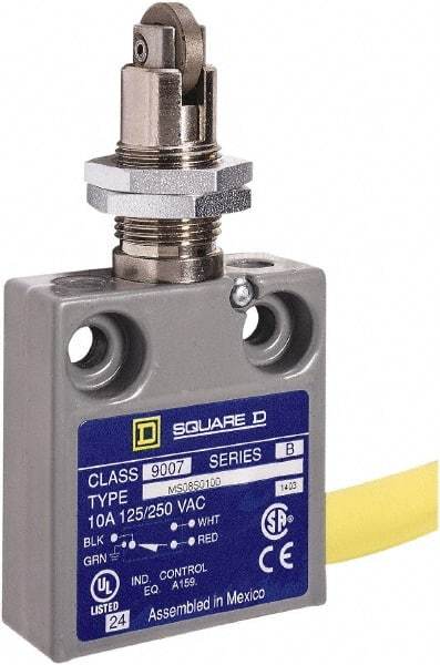 Square D - SPDT, NC/NO, 240 VAC, Prewired Terminal, Roller Plunger Actuator, General Purpose Limit Switch - 1, 2, 4, 6, 6P NEMA Rating, IP67 IPR Rating, Panel Mount, 80 Ounce Operating Force - Apex Tool & Supply