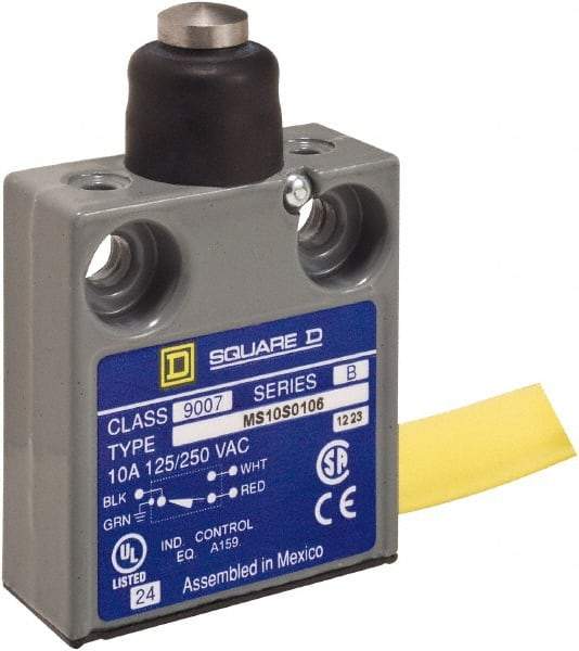 Square D - SPDT, NC/NO, 240 VAC, Prewired Terminal, Plunger Actuator, General Purpose Limit Switch - 1, 2, 4, 6, 6P NEMA Rating, IP67 IPR Rating, 80 Ounce Operating Force - Apex Tool & Supply