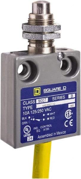 Square D - SPDT, NC/NO, 240 VAC, Prewired Terminal, Plunger Actuator, General Purpose Limit Switch - 1, 2, 4, 6, 6P NEMA Rating, IP67 IPR Rating, Panel Mount, 80 Ounce Operating Force - Apex Tool & Supply