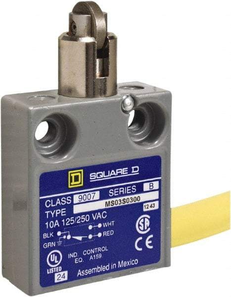Square D - SPDT, NC/NO, 240 VAC, Prewired Terminal, Roller Plunger Actuator, General Purpose Limit Switch - 1, 2, 4, 6, 6P NEMA Rating, IP67 IPR Rating, 80 Ounce Operating Force - Apex Tool & Supply