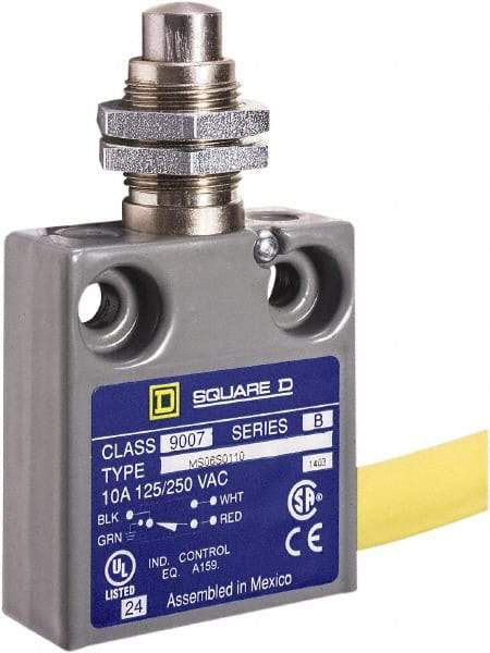 Square D - SPDT, NC/NO, 240 VAC, Prewired Terminal, Plunger Actuator, General Purpose Limit Switch - 1, 2, 4, 6, 6P NEMA Rating, IP67 IPR Rating, Panel Mount, 80 Ounce Operating Force - Apex Tool & Supply