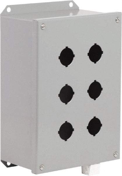 Schneider Electric - 6 Hole, 30mm Hole Diameter, Steel Pushbutton Switch Enclosure - 3, 13 NEMA Rated - Apex Tool & Supply