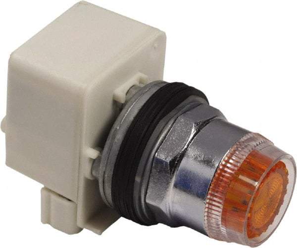 Schneider Electric - 1.18 Inch Mount Hole, Extended Straight, Pushbutton Switch Only - Round, Amber Pushbutton, Illuminated, Momentary (MO), Weatherproof, Dust and Oil Resistant - Apex Tool & Supply