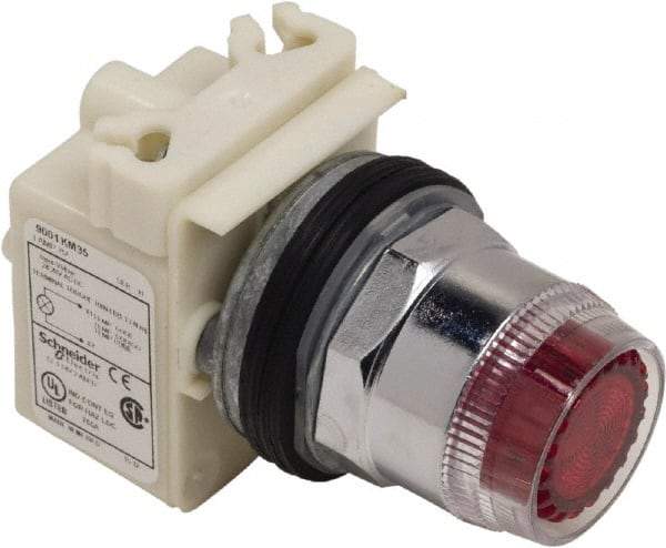 Schneider Electric - 1.18 Inch Mount Hole, Extended Straight, Pushbutton Switch Only - Round, Red Pushbutton, Illuminated, Momentary (MO), Weatherproof, Dust and Oil Resistant - Apex Tool & Supply
