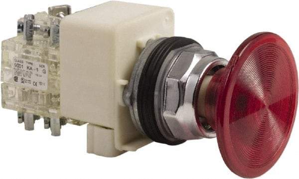 Schneider Electric - 30mm Mount Hole, Extended Mushroom Head, Pushbutton Switch Only - Round, Red Pushbutton, Nonilluminated, Maintained (MA), On-Off - Apex Tool & Supply