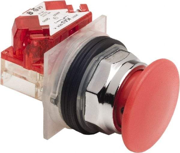 Schneider Electric - 30mm Mount Hole, Extended Mushroom Head, Pushbutton Switch Only - Round, Red Pushbutton, Nonilluminated, Maintained (MA), On-Off - Apex Tool & Supply