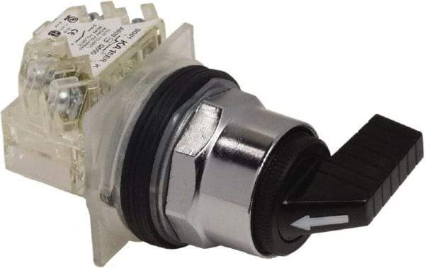 Schneider Electric - 1.18 Inch Mount Hole, 3 Position, Knob and Pushbutton Operated, Selector Switch - Black, Momentary (MO), NO/NC, Weatherproof and Dust and Oil Resistant - Apex Tool & Supply