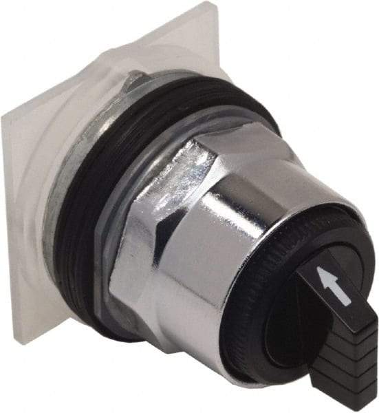 Schneider Electric - 1.18 Inch Mount Hole, 3 Position, Knob and Pushbutton Operated, Selector Switch Only - Black, Momentary (MO), without Contact Blocks, Weatherproof and Dust and Oil Resistant - Apex Tool & Supply