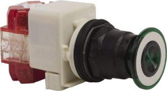 Schneider Electric - 30mm Mount Hole, Extended Straight, Pushbutton Switch with Contact Block - Green Pushbutton, Maintained (MA), Momentary (MO) - Apex Tool & Supply