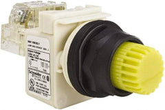 Schneider Electric - 30mm Mount Hole, Extended Straight, Pushbutton Switch with Contact Block - Yellow Pushbutton, Momentary (MO) - Apex Tool & Supply