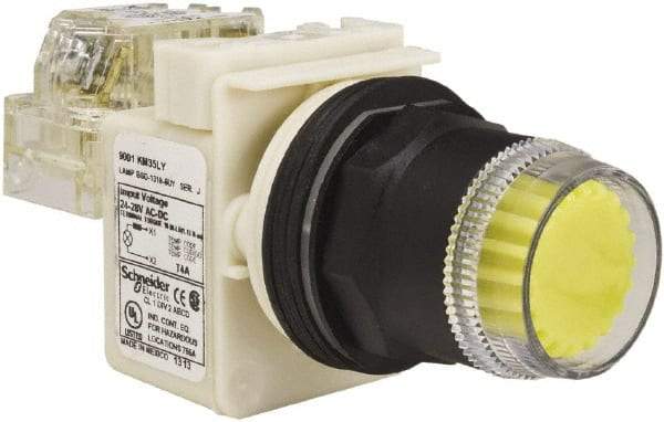 Schneider Electric - 30mm Mount Hole, Extended Straight, Pushbutton Switch with Contact Block - Yellow Pushbutton, Momentary (MO) - Apex Tool & Supply