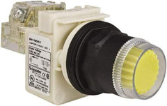 Schneider Electric - 30mm Mount Hole, Extended Straight, Pushbutton Switch with Contact Block - Yellow Pushbutton, Momentary (MO) - Apex Tool & Supply