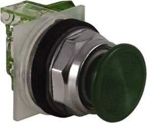 Schneider Electric - 30mm Mount Hole, Extended Straight, Pushbutton Switch with Contact Block - Green Pushbutton, Momentary (MO) - Apex Tool & Supply