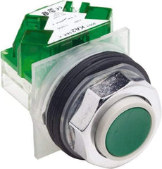 Schneider Electric - 30mm Mount Hole, Extended Straight, Pushbutton Switch with Contact Block - Green Pushbutton, Momentary (MO) - Apex Tool & Supply