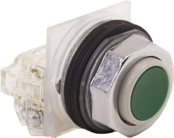 Schneider Electric - 30mm Mount Hole, Extended Straight, Pushbutton Switch with Contact Block - Green Pushbutton, Momentary (MO) - Apex Tool & Supply