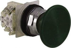 Schneider Electric - 30mm Mount Hole, Extended Straight, Pushbutton Switch with Contact Block - Green Pushbutton, Momentary (MO) - Apex Tool & Supply