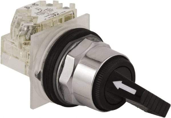 Schneider Electric - 1.18 Inch Mount Hole, 2 Position, Knob and Pushbutton Operated, Selector Switch - Black, Maintained (MA), NO/NC, Weatherproof and Dust and Oil Resistant - Apex Tool & Supply