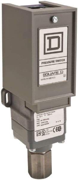 Square D - 1 NEMA Rated, SPDT, 20 to 1,000 psi, Electromechanical Pressure and Level Switch - Adjustable Pressure, 120 VAC at 6 Amp, 125 VDC at 0.22 Amp, 240 VAC at 3 Amp, 250 VDC at 0.27 Amp, 1/4 Inch Connector, Screw Terminal, For Use with 9012G - Apex Tool & Supply