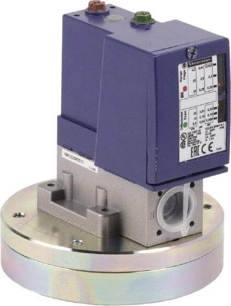 Telemecanique Sensors - 4 NEMA Rated, DPST, SPDT, 5.075 psi, Air Compressor Pressure and Level Switch - Adjustable Pressure, 1/2 Inch Connector, Screw Terminal, For Use with Air, Corrosive Fluids, Fresh Water, Hydraulic Oils, Sea Water - Apex Tool & Supply
