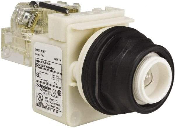 Schneider Electric - 220-240 V Incandescent Press-to-Test Indicating Light - Round Lens, Screw Clamp Connector, 54mm OAL x 42mm Wide, Vibration Resistant - Apex Tool & Supply