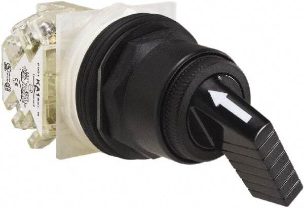 Schneider Electric - 1.18 Inch Mount Hole, 2 Position, Knob and Pushbutton Operated, Selector Switch - Black, Maintained (MA), Anticorrosive, Weatherproof, Dust and Oil Resistant - Apex Tool & Supply