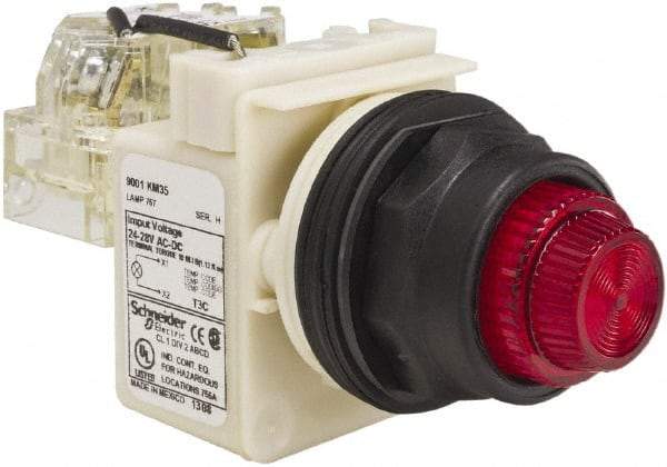 Schneider Electric - 24 V, 28 V Red Lens Press-to-Test Indicating Light - Round Lens, Screw Clamp Connector, Corrosion Resistant, Dust Resistant, Oil Resistant - Apex Tool & Supply