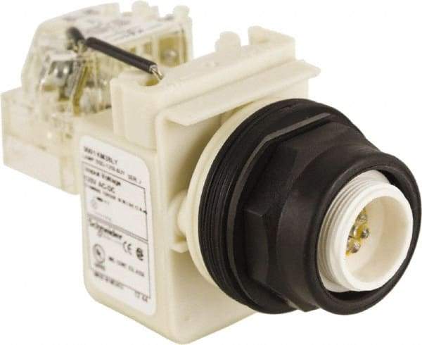 Schneider Electric - 120 V Yellow Lens LED Pilot Light - Round Lens, Screw Clamp Connector, 54mm OAL x 42mm Wide, Vibration Resistant - Apex Tool & Supply