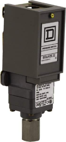 Square D - 1 NEMA Rated, SPDT, 90 to 2,900 psi, Electromechanical Pressure and Level Switch - Adjustable Pressure, 120 VAC at 6 Amp, 125 VDC at 0.22 Amp, 240 VAC at 3 Amp, 250 VDC at 0.27 Amp, 1/4 Inch Connector, Screw Terminal, For Use with 9012G - Apex Tool & Supply