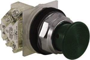 Schneider Electric - 30mm Mount Hole, Extended Straight, Pushbutton Switch with Contact Block - Green Pushbutton, Momentary (MO) - Apex Tool & Supply